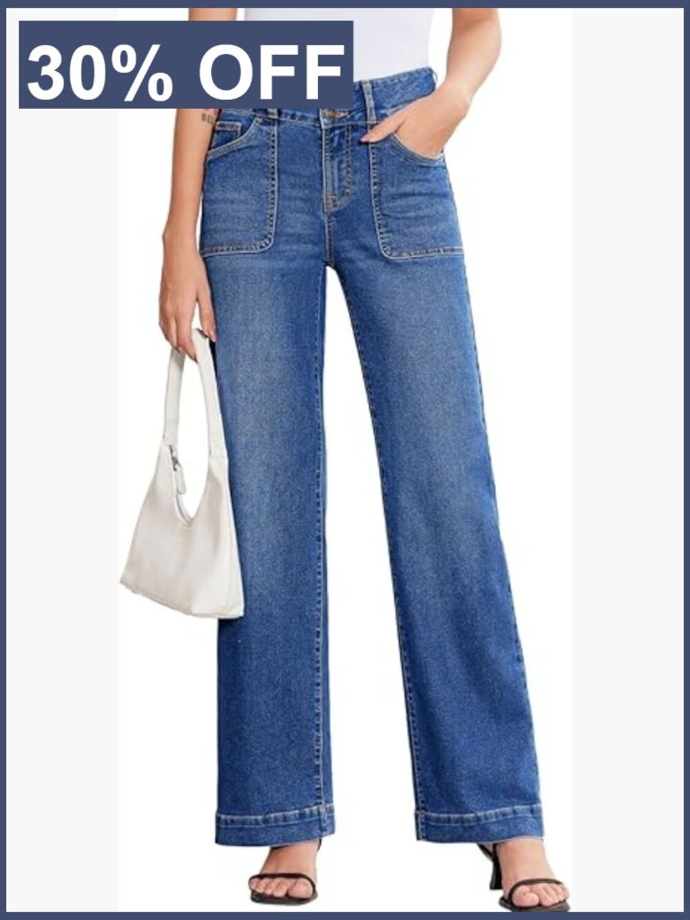 Wide Leg Jeans High Waisted Stretchy Tummy Control Straight Leg Denim Pants - Picture 1 of 7